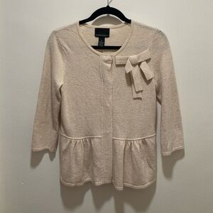 Cynthia Rowley Cream Tan Cardigan Bow Peplum Details Wool Angora Blend Size M